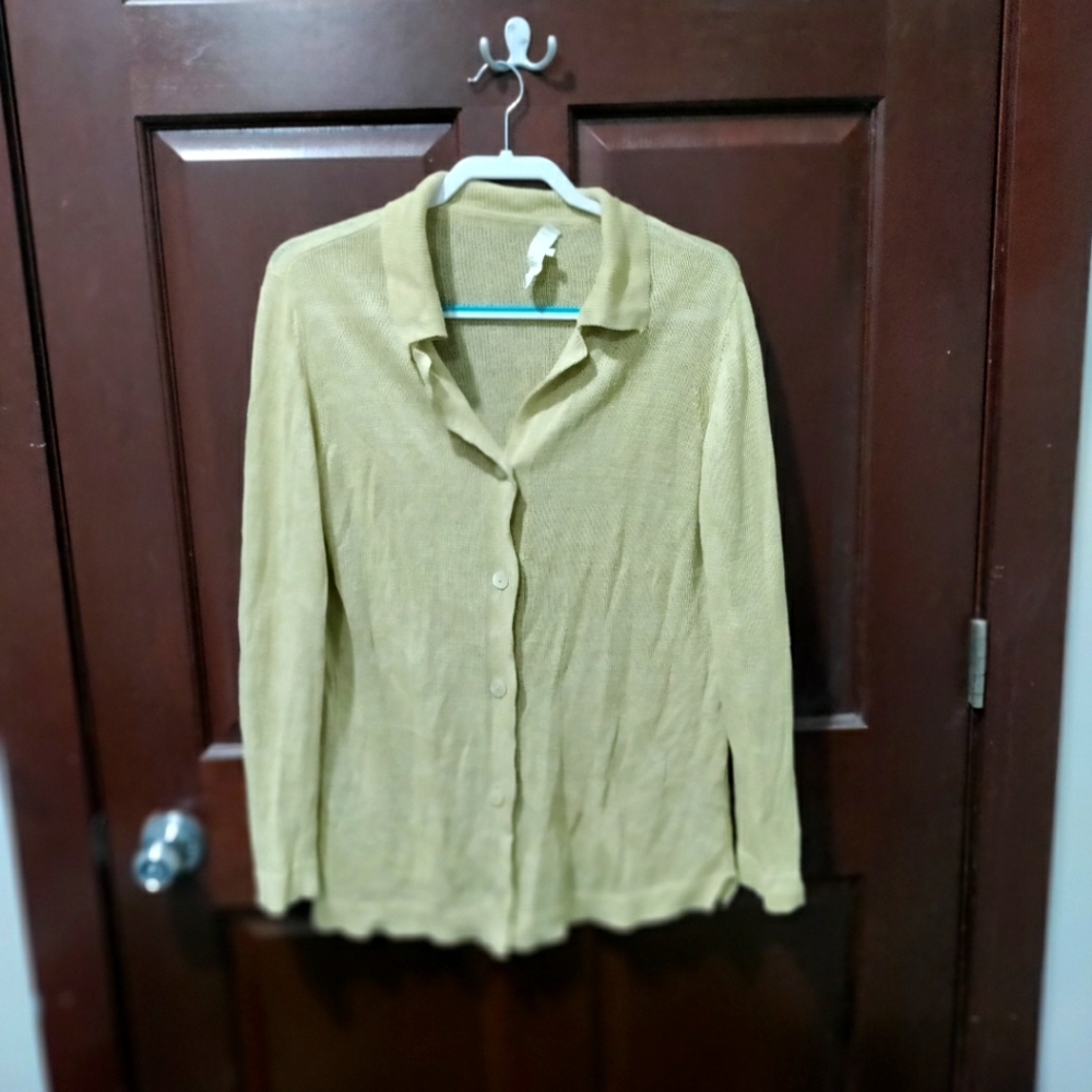 Marella Tricot 100% linen gold heavy knit sweater size L